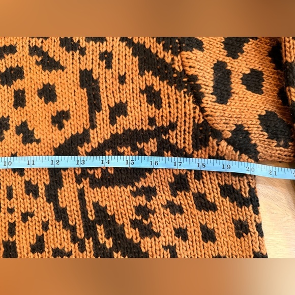 Farm Rio Midnight leopard print sweater pullover fringe caramel black size small - Picture 11 of 12